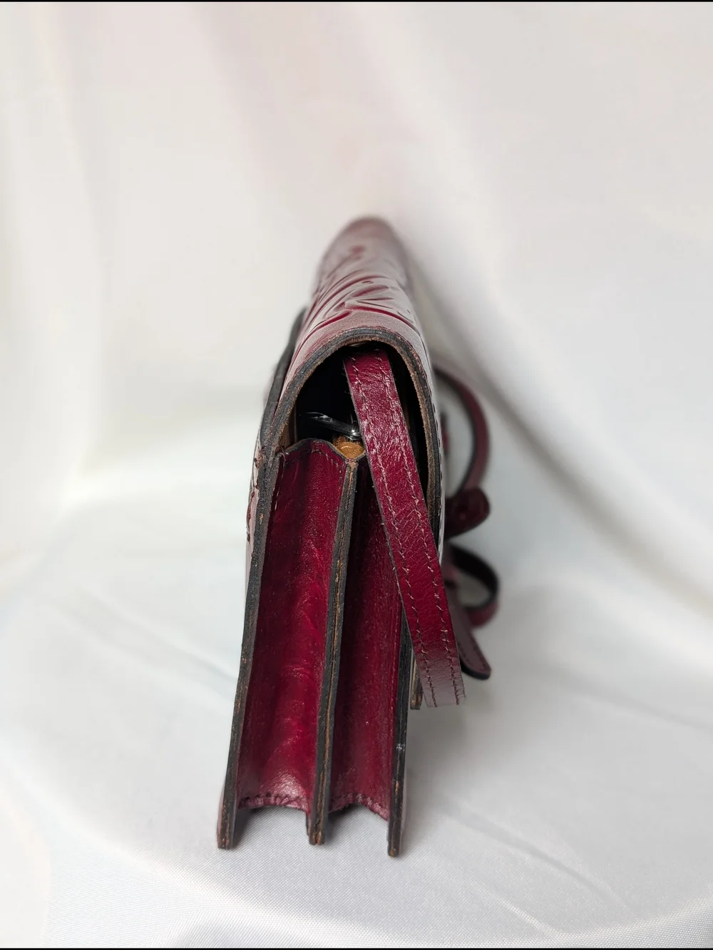 Patricia Nash Locri Crossbody Made In Italy Burgundy Tooled Leather - Picture 4 of 7